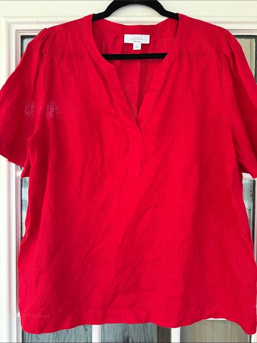 Charter Club Linen Luxury Red Split-Neck Linen Tunic Size Large